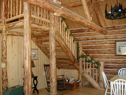 Secluded log cabin interior
